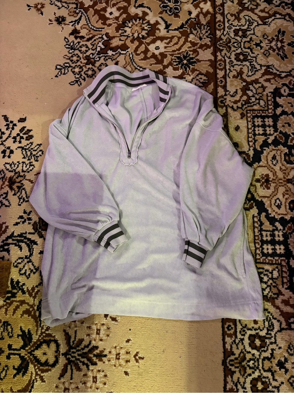 ILLA ILLA Light Lavender Half-Zip Pullover with Black & White Striped Trim